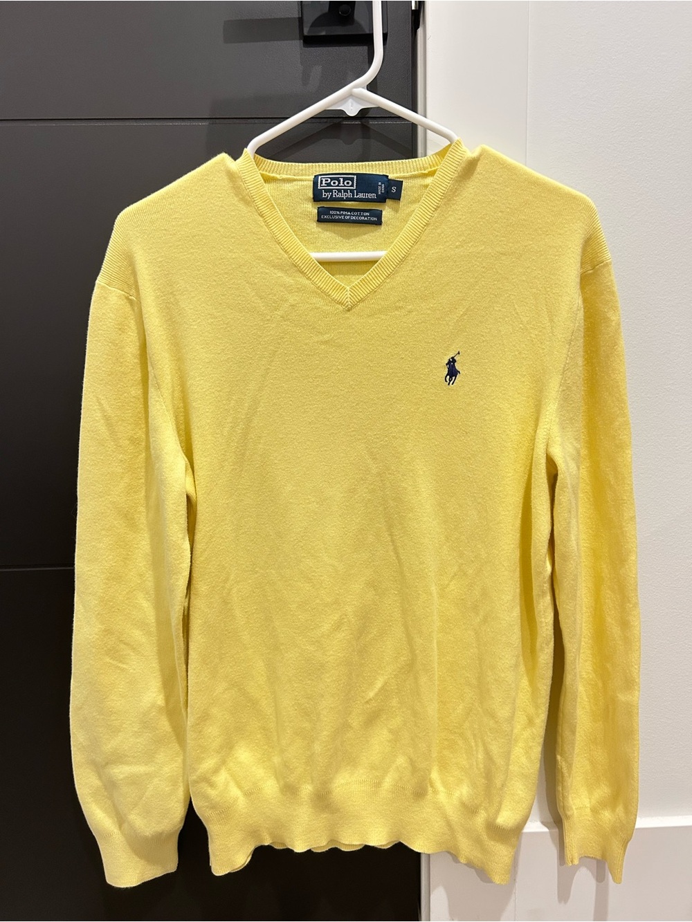 Ralph Lauren Men’s Yellow Pima Cotton V-Neck Sweater with Navy Pony